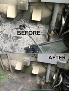 Before and after cleaning outdoor area.