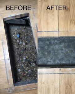 Dirty and clean floor comparison.