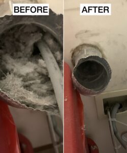 Clogged dryer vent before and after cleaning.