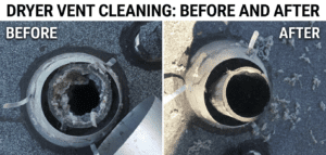 Dryer vent before and after cleaning.