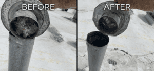 Vent pipe cleaning: before and after comparison.