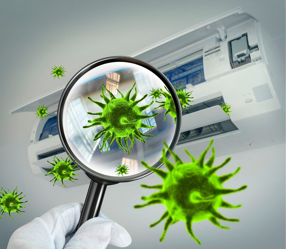 Magnified germs near air conditioning unit