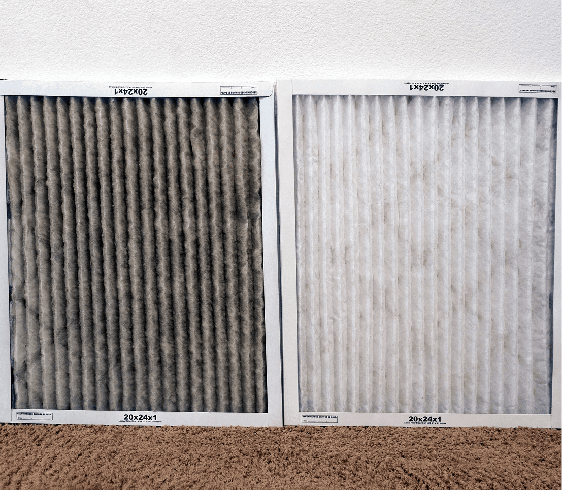 Dirty air filter beside clean air filter.
