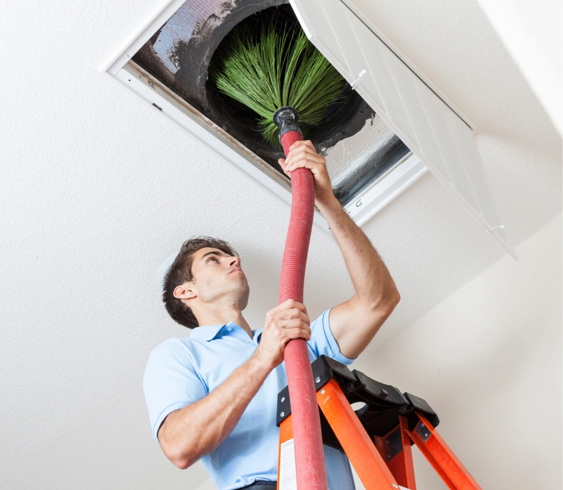 Air duct cleaning with vacuum hose